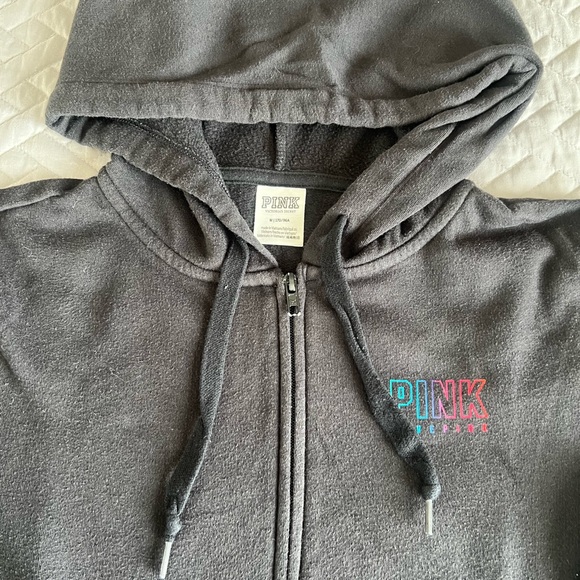 PINK Black Zip-Up Hoodie and Joggers with Neon Rainbow Logo - Picture 2 of 5